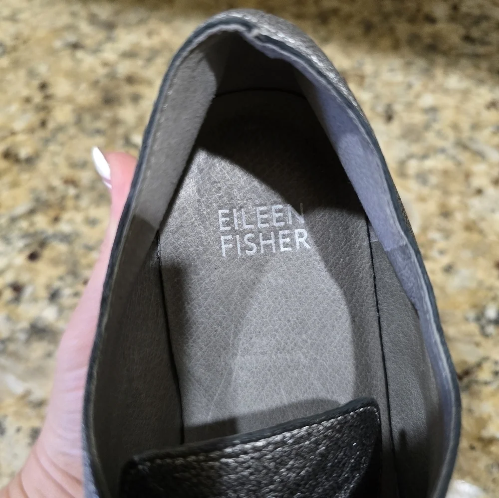 EILEEN FISHER Everly Derby Metallic Silver Leather Laceup Platform Oxford sz 5.5